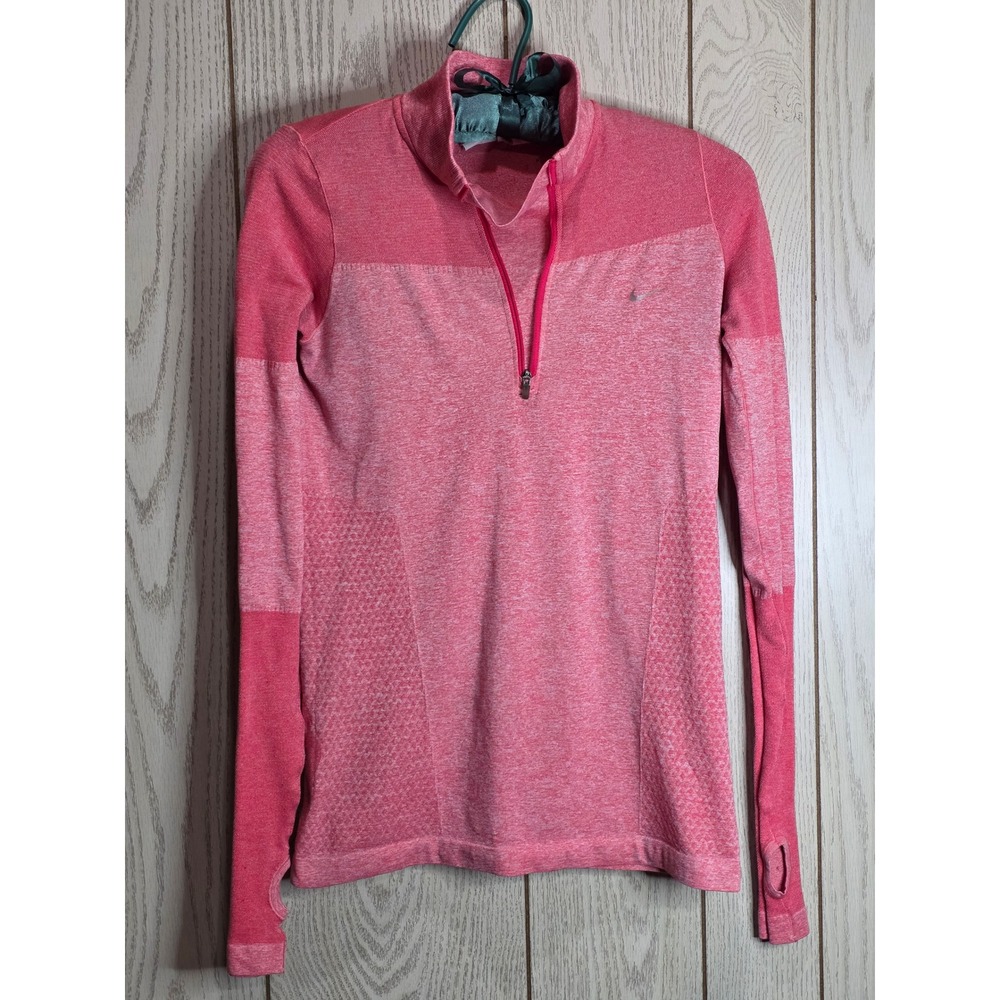 Nike Running Dri-FIT Seamless Half Zip Pullover Pink Heather Small Thumbholes